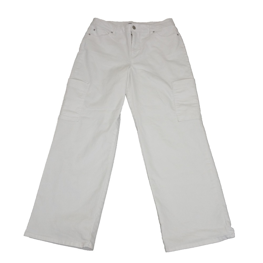 D. Jeans‎ Wide Leg Cargo Jeans Women's Size 14 High Waist H-Rise Twill White